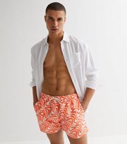 New Look Bright Orange Wave Print Swim Shorts